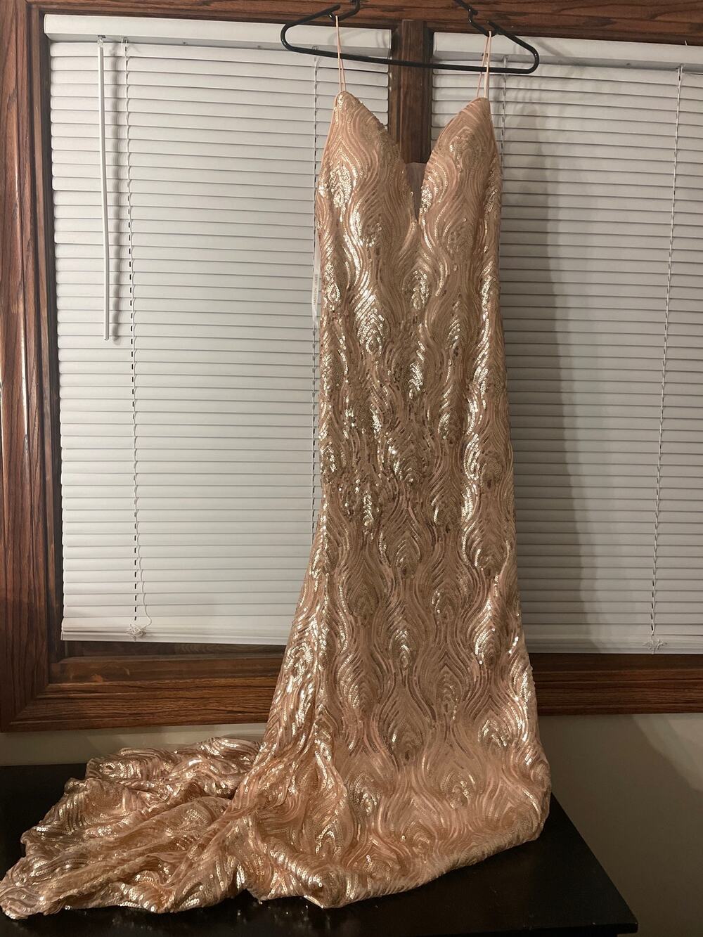 Madison James size 6 sequence prom, wedding dress rose gold gold.